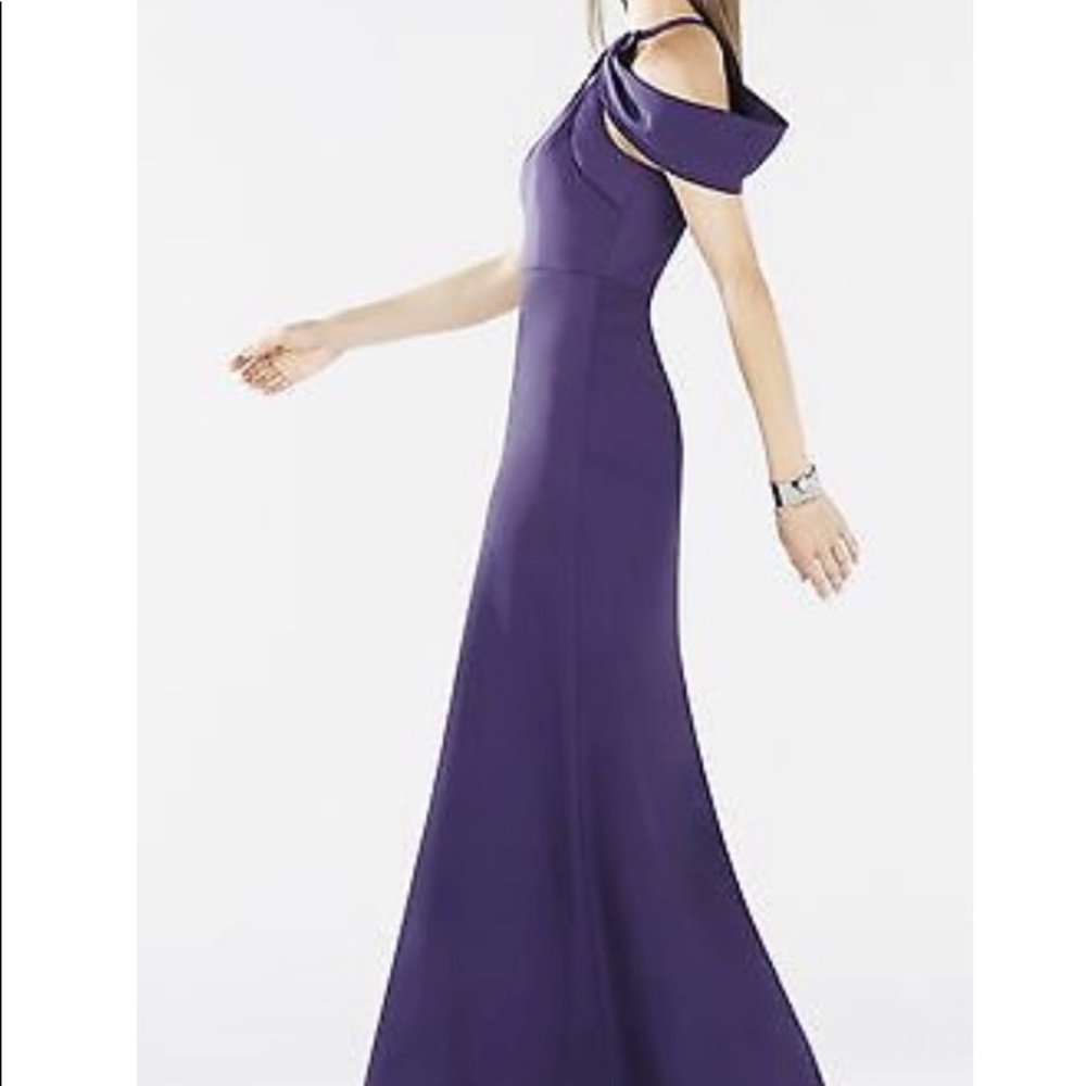 BCBGMAXAZRIA Iris Purple Draped Cutout Gown